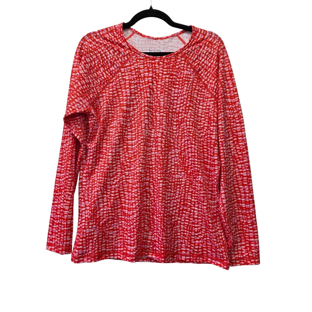 Athleta Red Pink Mosaic Print Long Sleeve Active Top XL Nylon Spandex Shirt‎